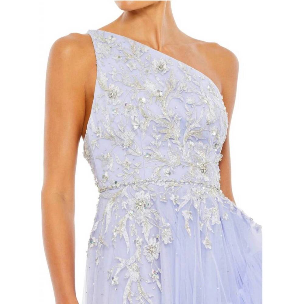 NEW MAC DUGGAL one shoulder embellished hi low gown in periwinkle - Picture 3 of 3